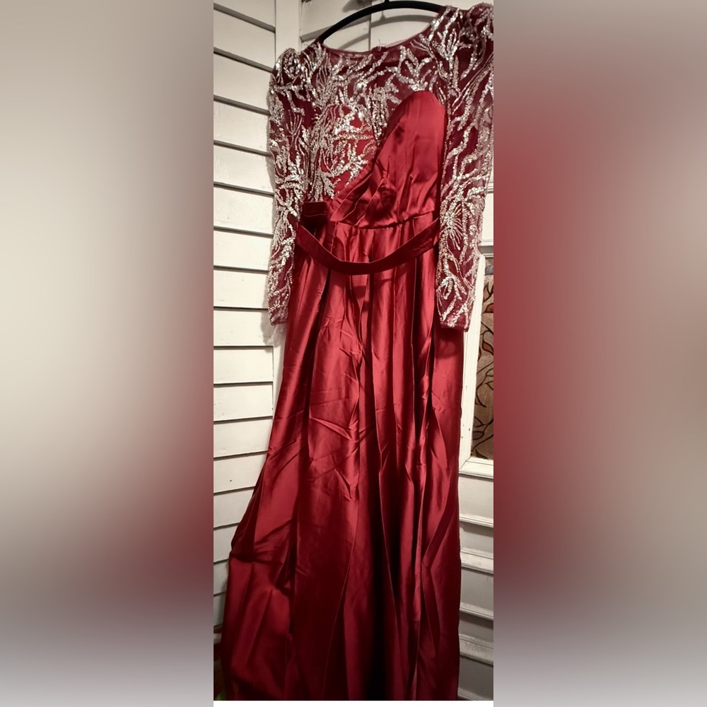 Elegant Red and Silver Lace Dress